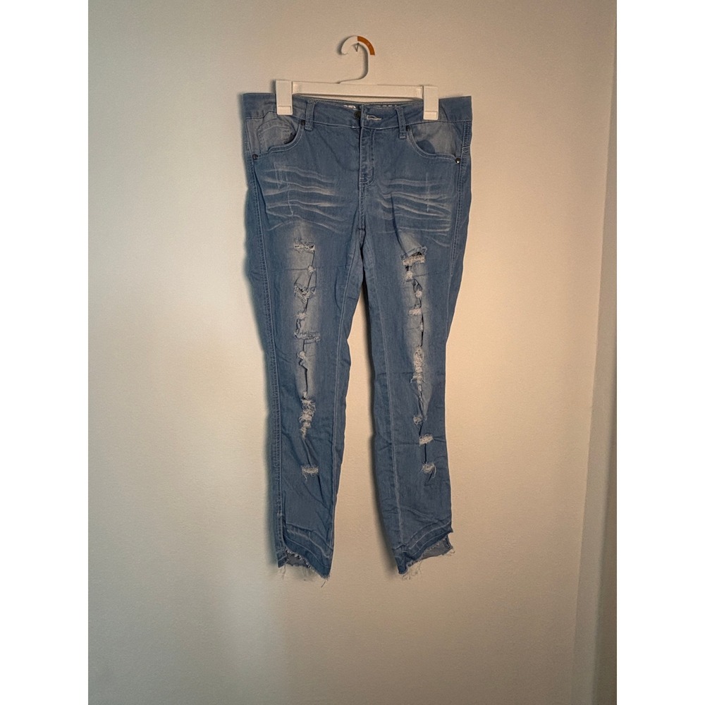 V.I.P. Jeans Womens Skinny Distressed Ripped Light Wash Denim Step Hem 11/12